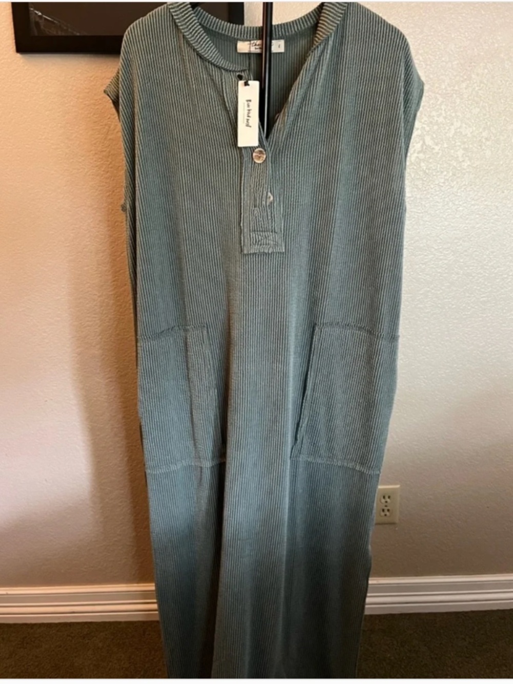 Three Bird Nest Teal Button-Front Ribbed Maxi Dress - Picture 2 of 6